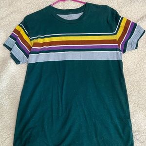 Green T- Shirt with Multi Colored Stripes